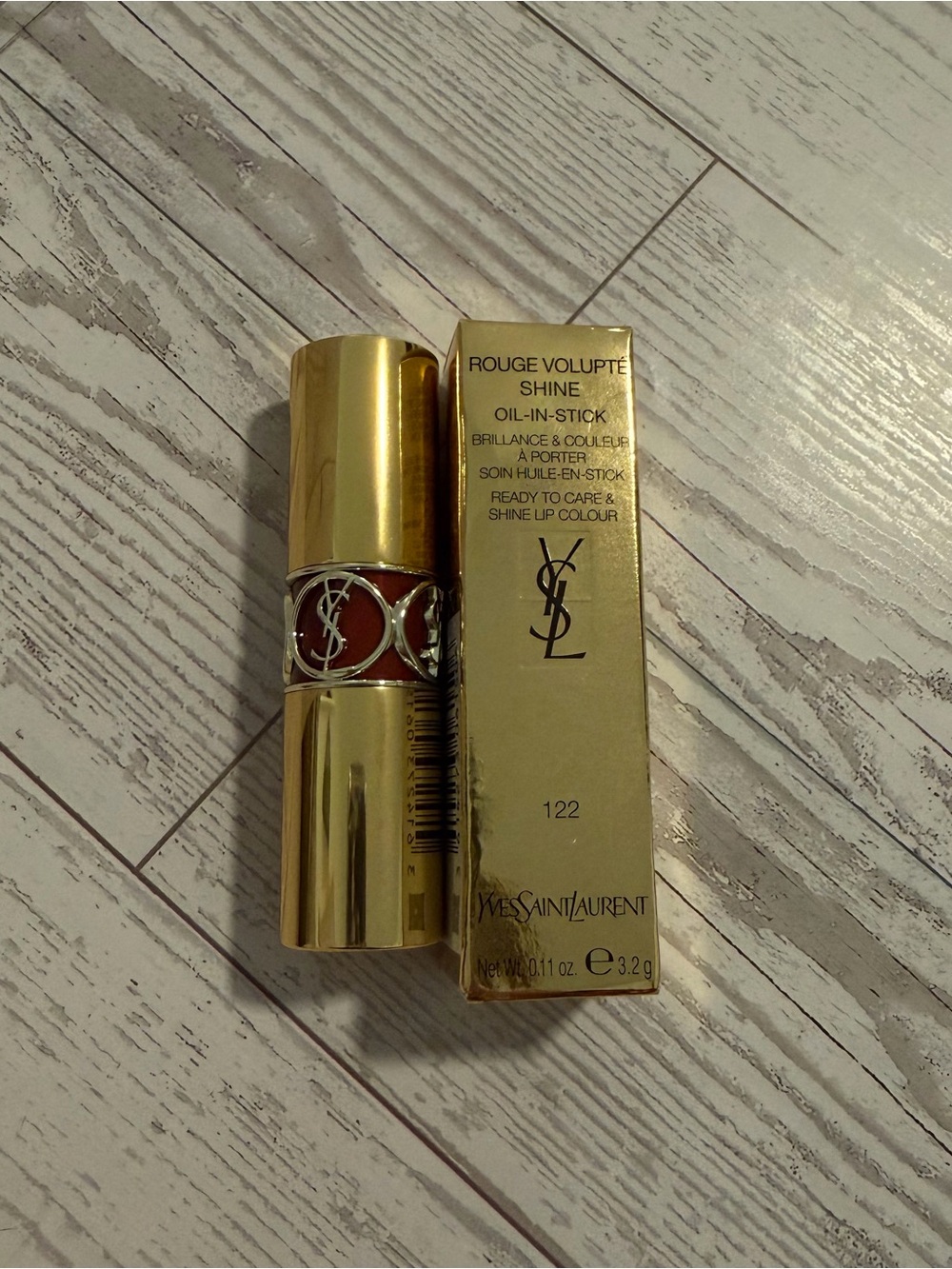 YSL Rouge Volupte Shine Oil-In-Stick Lipstick 122 Burnt Zellige Womens 0.11 oz